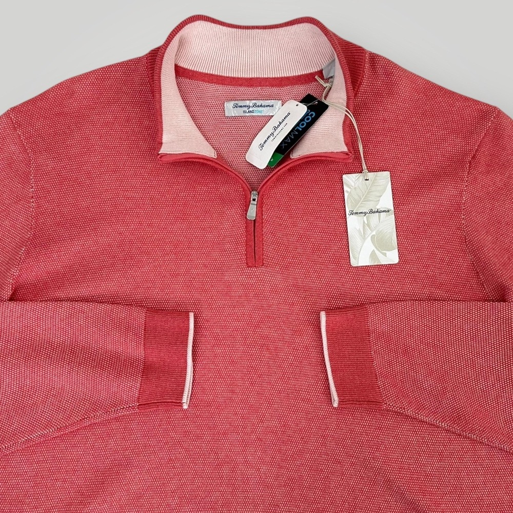 NEW Tommy Bahama Sweater Mens 2XL Red IslandZone Coolside Half Zip Pullover